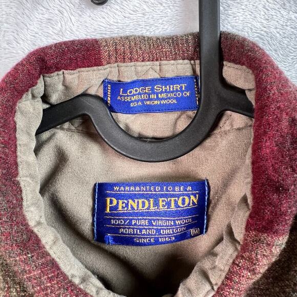 Pendleton Lodge Shirt Men's Medium Shacket Flannel Wool Red Button Down Outdoor - Picture 9 of 16
